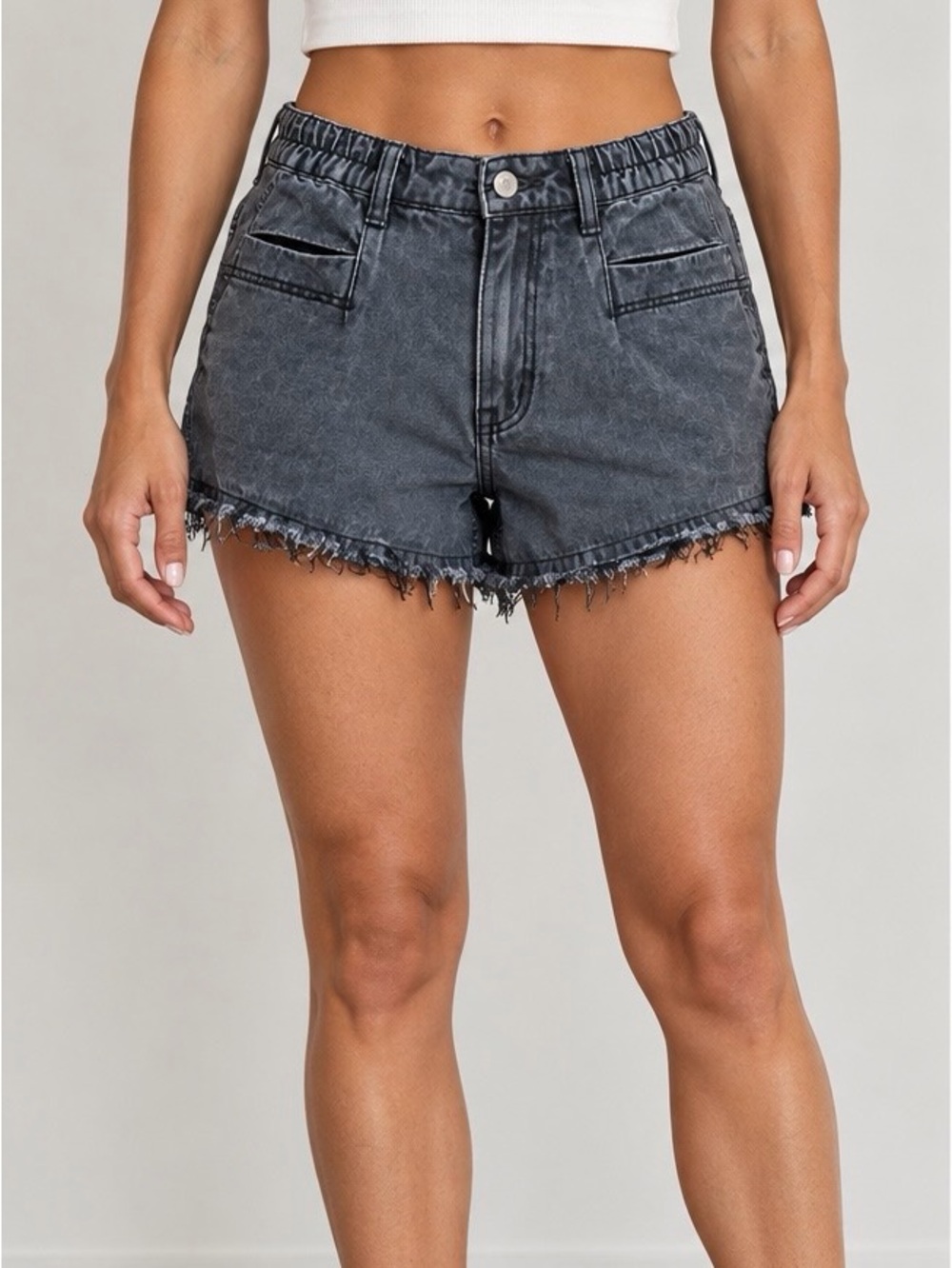 Wishlist High-Rise Washed Black Denim Shorts - Casual Frayed Hem